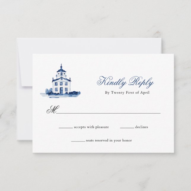 Blue Watercolor Church wedding RSVP (Front)