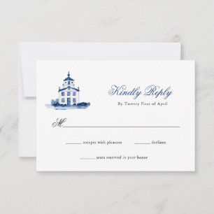 Blue Watercolor Church wedding RSVP