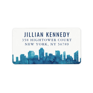 Blue Watercolor City Skyline Label