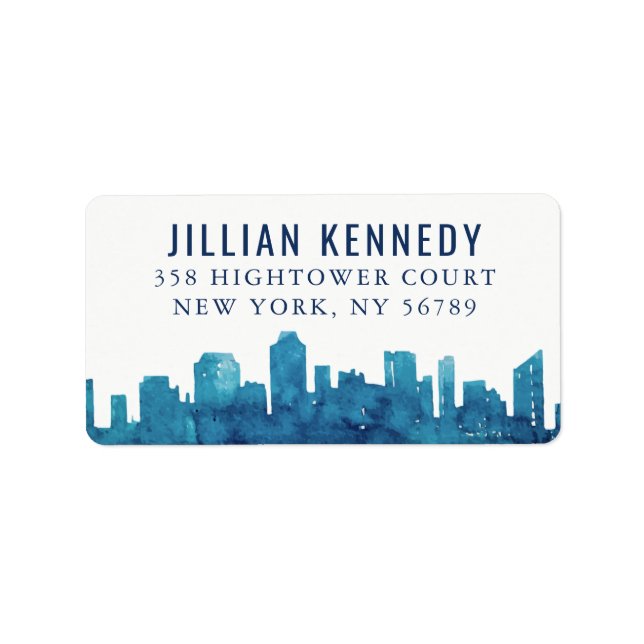 Blue Watercolor City Skyline Label (Front)