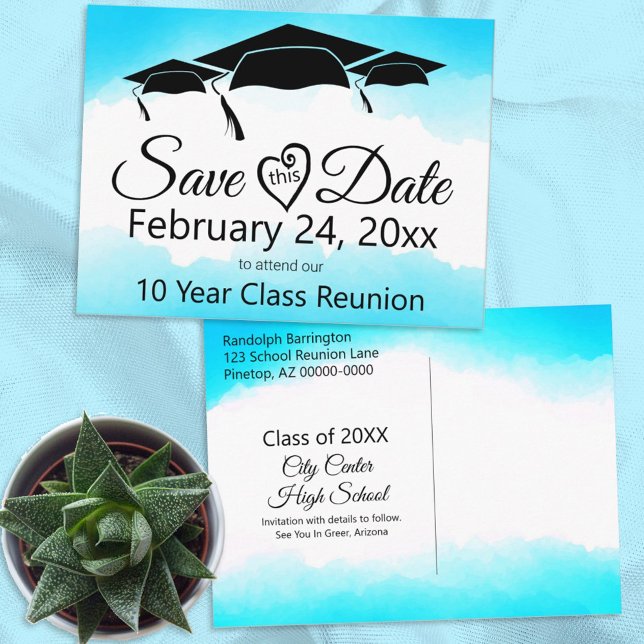 Blue Watercolor Class Reunion Save The Date Postcard (Creator Uploaded)