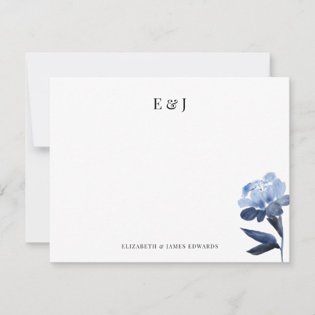 Blue Watercolor Classic Elegant Couple Initials Card (Front)