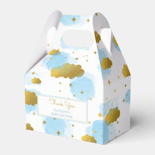 Blue Watercolor Clouds Gold Stars Sky Baby Shower Favour Box