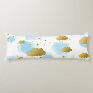 Blue Watercolor Clouds Gold Stars Sky Body Cushion