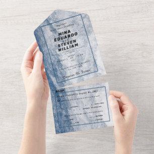 Blue watercolor Coastal Ocean Beach wedding  All In One Invitation