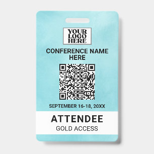 Blue Watercolor Conference Event Badge ID Badge