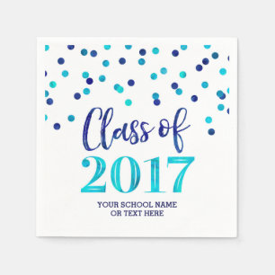 Blue Watercolor Confetti Class of 2017 Graduation Napkin