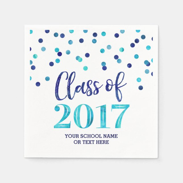 Blue Watercolor Confetti Class of 2017 Graduation Napkin (Front)