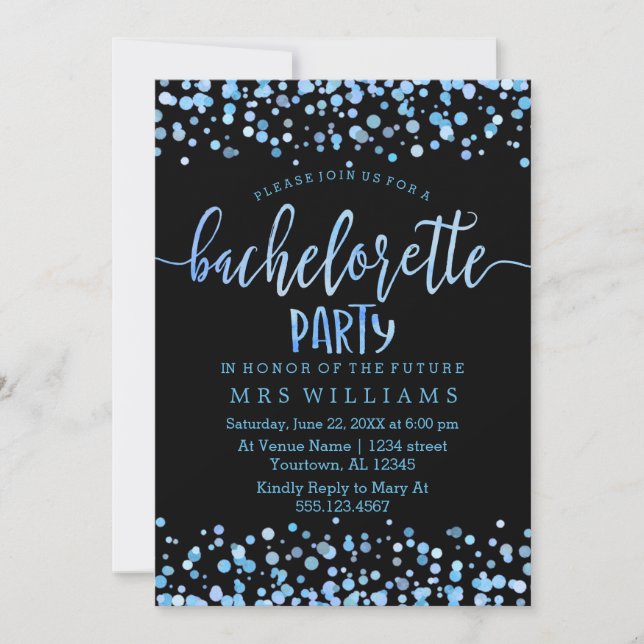 Blue Watercolor Confetti Dots Bachelorette Party Invitation (Front)