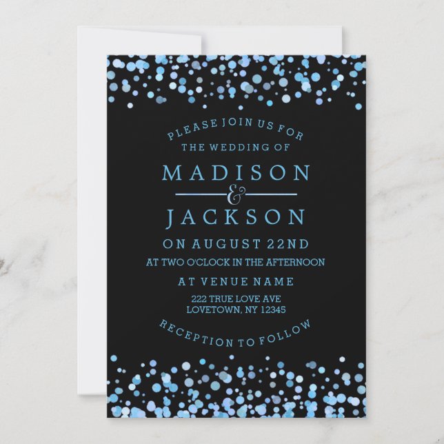 Blue Watercolor Confetti Dots Wedding Invitations (Front)