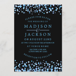 Blue Watercolor Confetti Dots Wedding Invitations