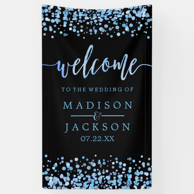 Blue Watercolor Confetti Dots Wedding Welcome Banner (Vertical)