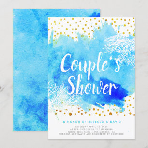 Blue watercolor, coral reef wedding couples shower invitation