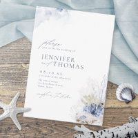Blue watercolor coral & seashells beach wedding