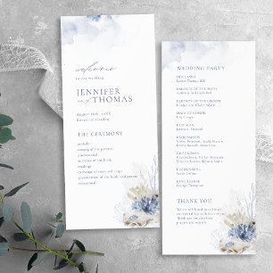 Blue watercolor coral & seashells beach Wedding Programme