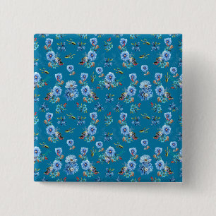 Blue Watercolor Corn Flower Running Pattern 15 Cm Square Badge