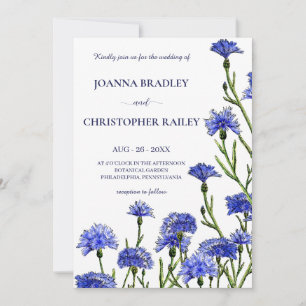 Blue Watercolor Cornflowers Floral Wedding Invitation