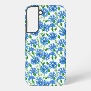 Blue watercolor cornflowers, wild flowers on white samsung galaxy case