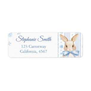 Blue Watercolor Cottage Bow Bunny Easter