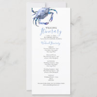 Blue Watercolor Crab Wedding Itinerary