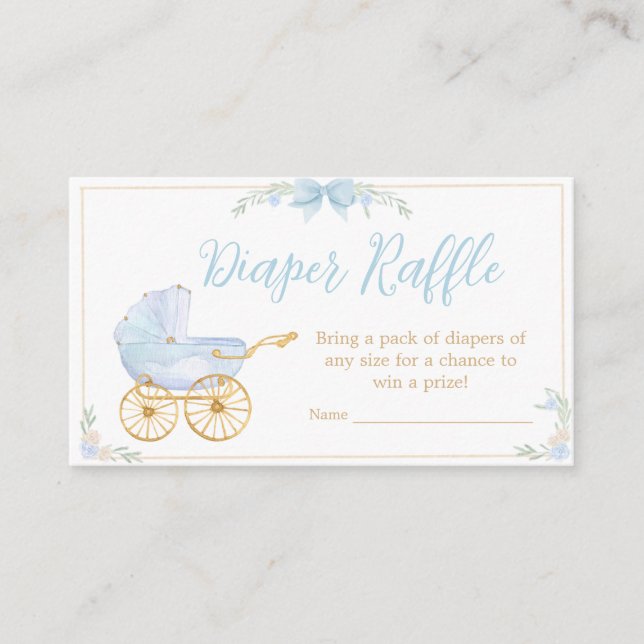 Blue Watercolor Crest Baby Shower Diaper Raffle Enclosure Card (Front)