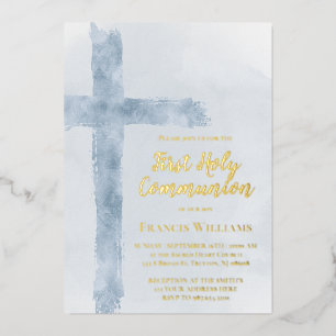 blue watercolor cross First Holy Communion
