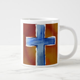 Blue Watercolor Cross Large Coffee Mug