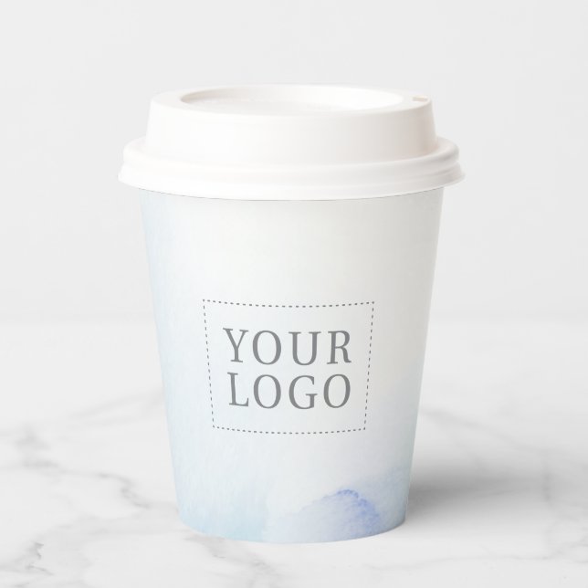 Blue Watercolor Custom Business Logo Promotional Paper Cups (Front)