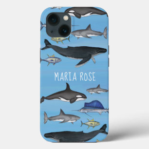 Blue Watercolor Custom Personalised Nautical Ocean iPhone 13 Case