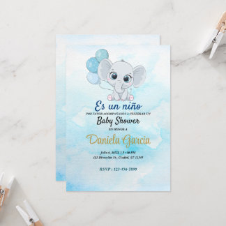 Blue Watercolor Cute Baby Shower Invitation