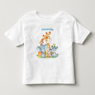 Blue Watercolor Cute Safari Jungle Animals Toddler T-Shirt