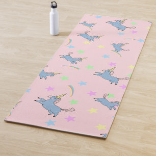Blue watercolor cute Unicorn rainbow stars pattern Yoga Mat
