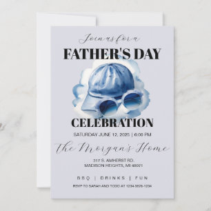 Blue Watercolor Dad's Hat and Sunglasses   Invitation
