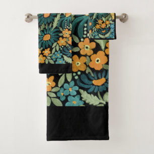 Blue watercolor daisies bath towel set