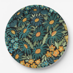 Blue watercolor daisies paper plate