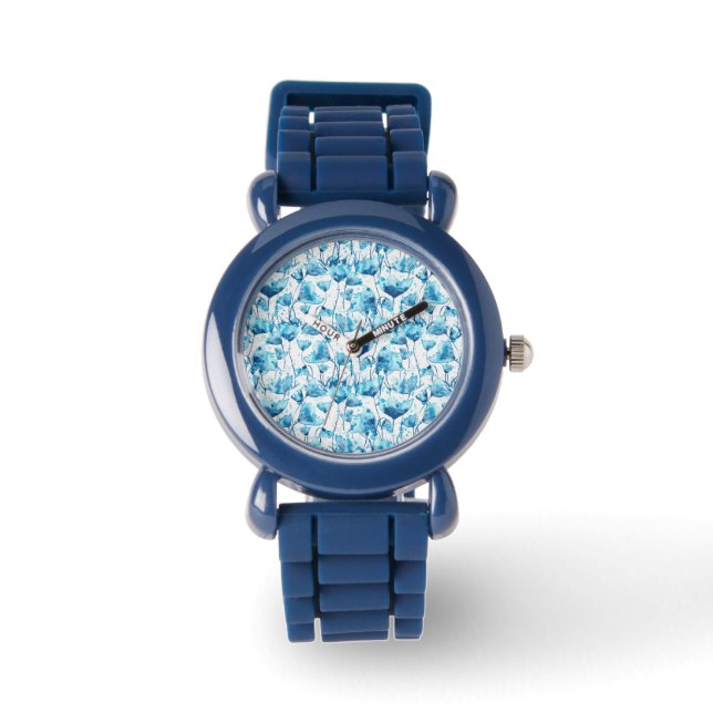 Blue Watercolor Daisies Watch (Front)
