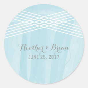 Blue Watercolor Deco Wedding Classic Round Sticker