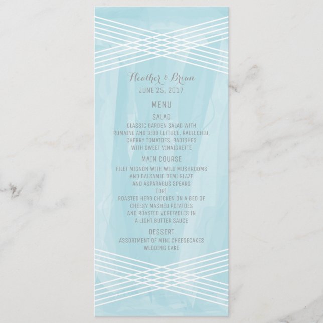 Blue Watercolor Deco Wedding Menu (Front)
