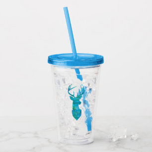 Blue Watercolor Deer Silhouette Acrylic Tumbler