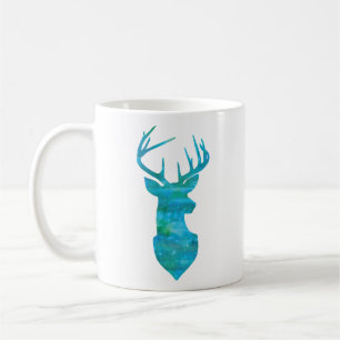 Blue Watercolor Deer Silhouette Coffee Mug