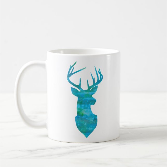 Blue Watercolor Deer Silhouette Coffee Mug (Left)