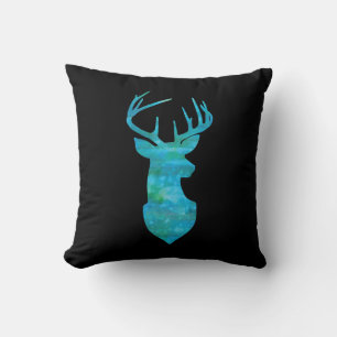 Blue Watercolor Deer Silhouette Cushion