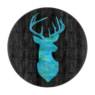 Blue Watercolor Deer Silhouette Cutting Board