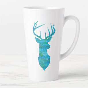 Blue Watercolor Deer Silhouette Latte Mug