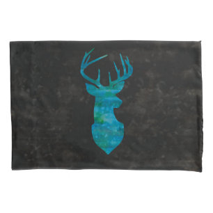 Blue Watercolor Deer Silhouette Pillowcase