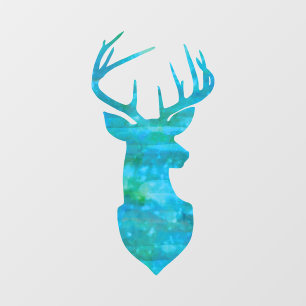 Blue Watercolor Deer Silhouette Window Cling