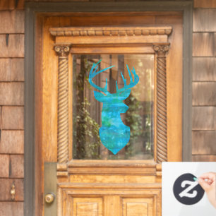 Blue Watercolor Deer Silhouette Window Cling