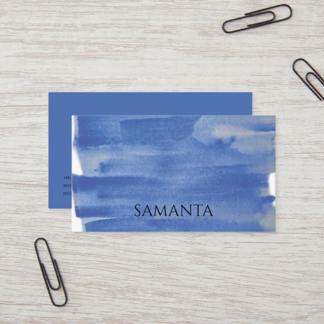 Blue watercolor design business card (Front/Back In Situ)