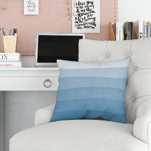Blue Watercolor Dip Dye Gradient Stripe Cushion
