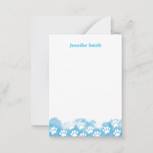 Blue Watercolor Dog Paw Personalized Stationery Card